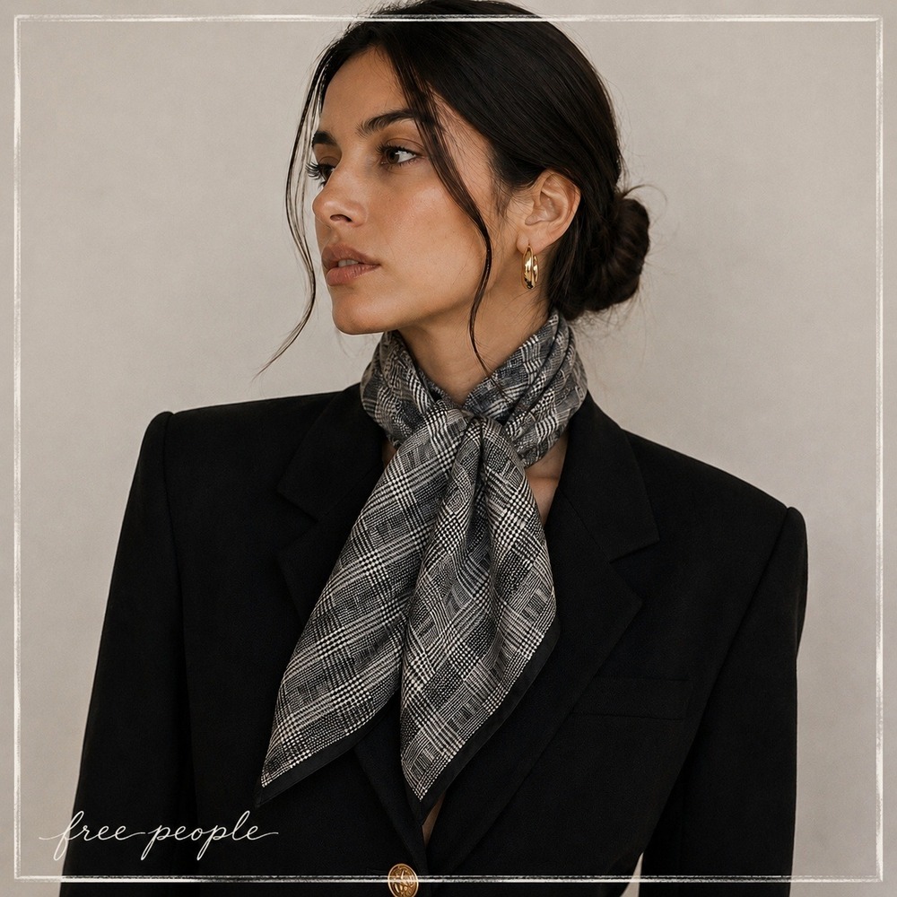 Vintage 90s Plaid Square Scarf Sheer Classic Monocromatic Quiet Luxury Chic